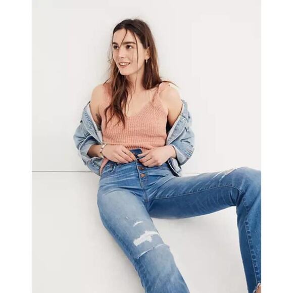 Madewell Jeans Womens Size 25 Cali Demi Boot Button Fly Bronson Wash Distressed - Picture 4 of 9